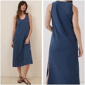Pact 100% Organic Cotton Midi Shirt Dress Size XL Blue Sleeveless